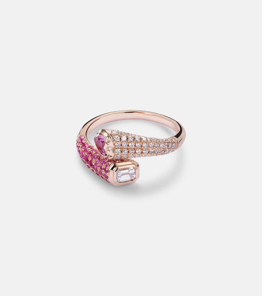 shay jewelry mixed bypass 18kt rose gold ring with diamonds and sapphires