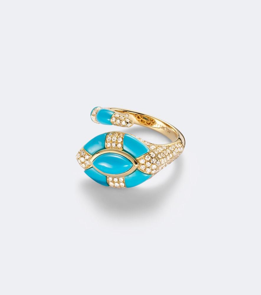 shay jewelry riviera 18kt gold pinky ring with turquoise and diamonds