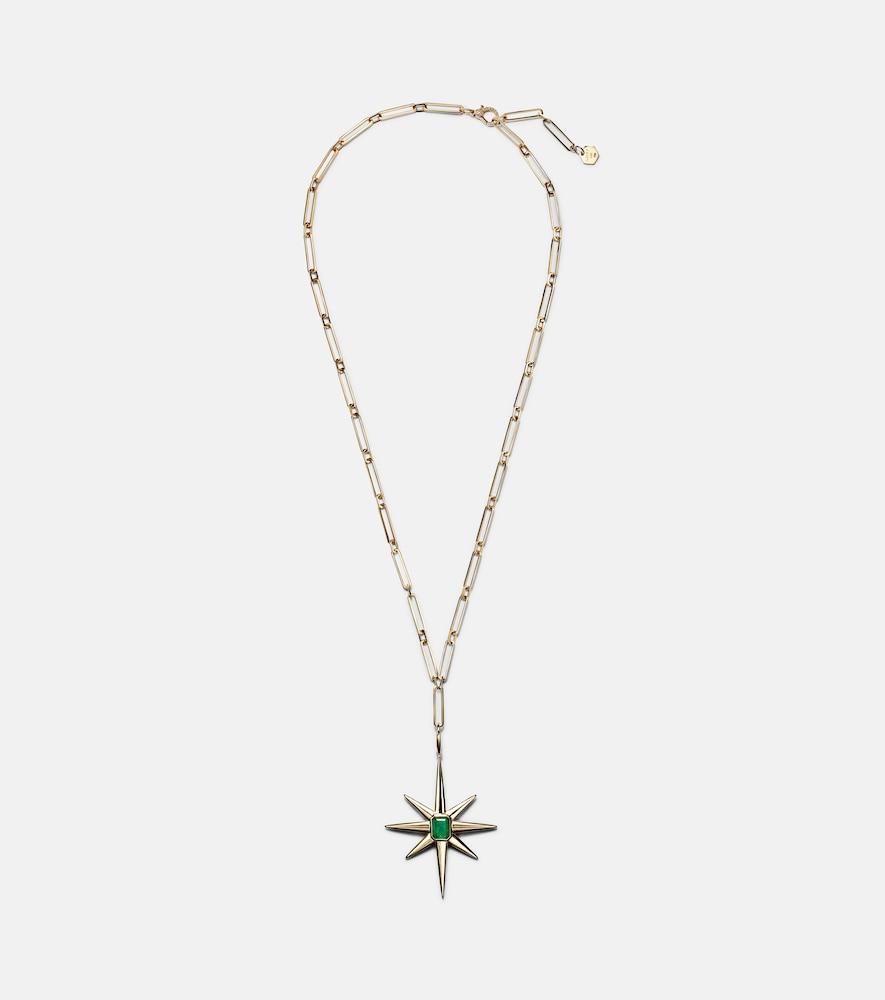 shay jewelry starburst 18kt gold necklace with emerald and diamonds