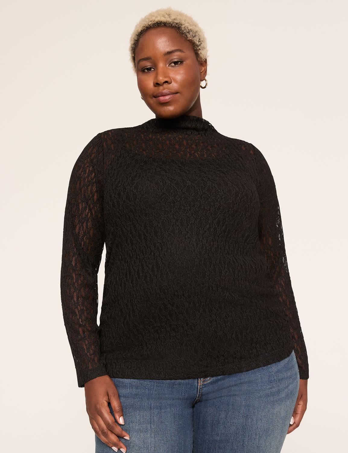 sheer lace mock-neck top