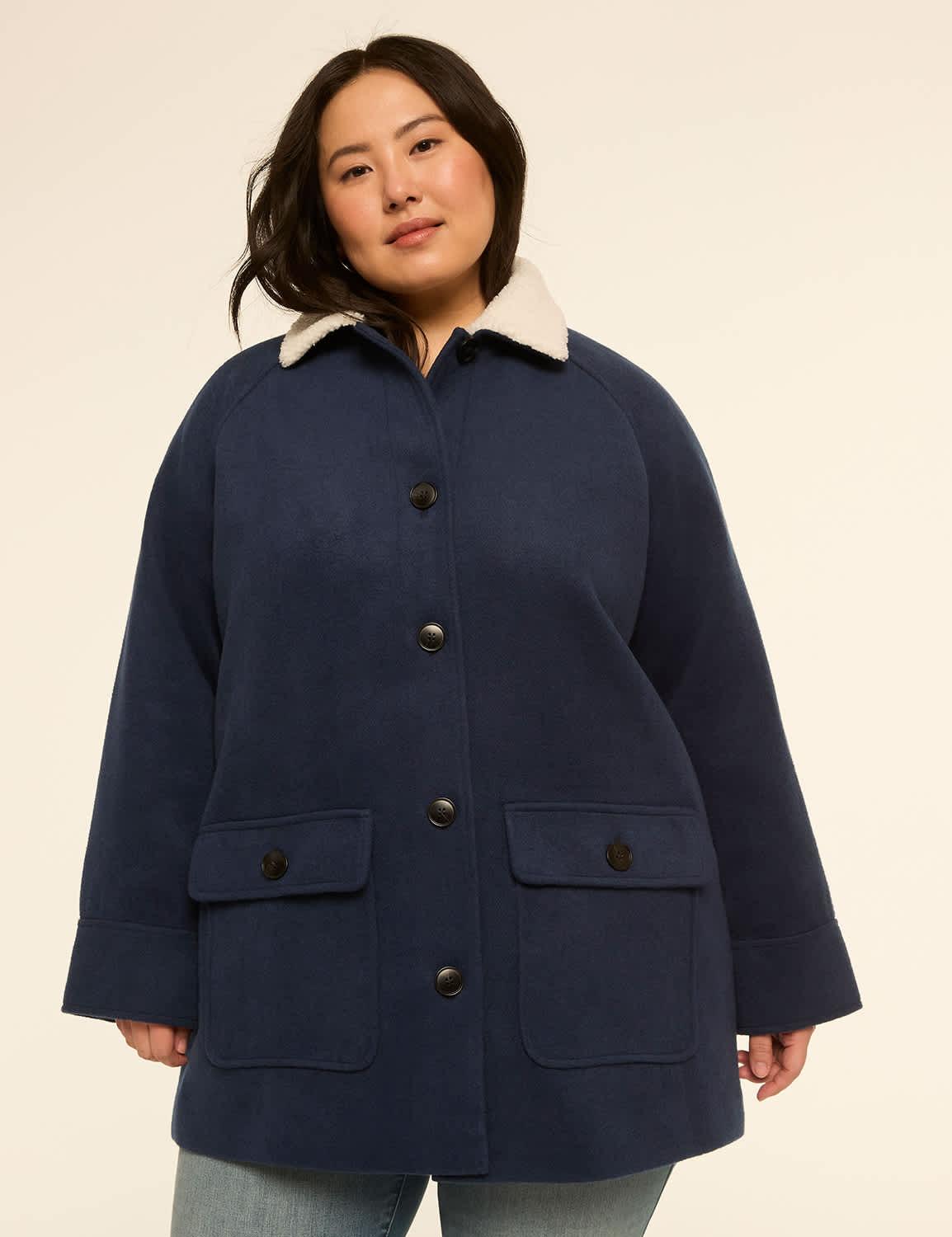sherpa-collar button-front chore coat
