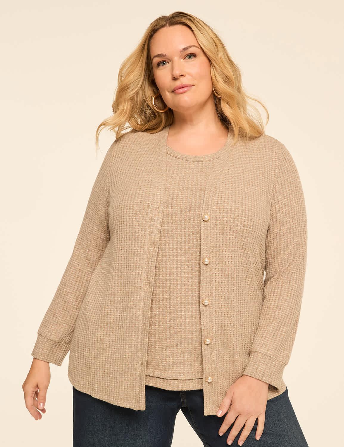 shimmer button-front cardigan