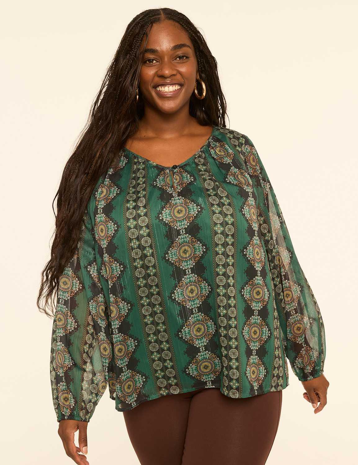 shimmer crinkle keyhole blouse