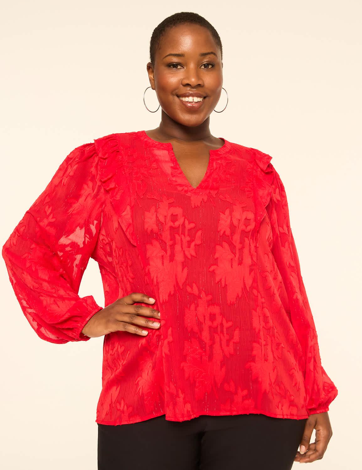 shimmer split-neck ruffle-detail blouse