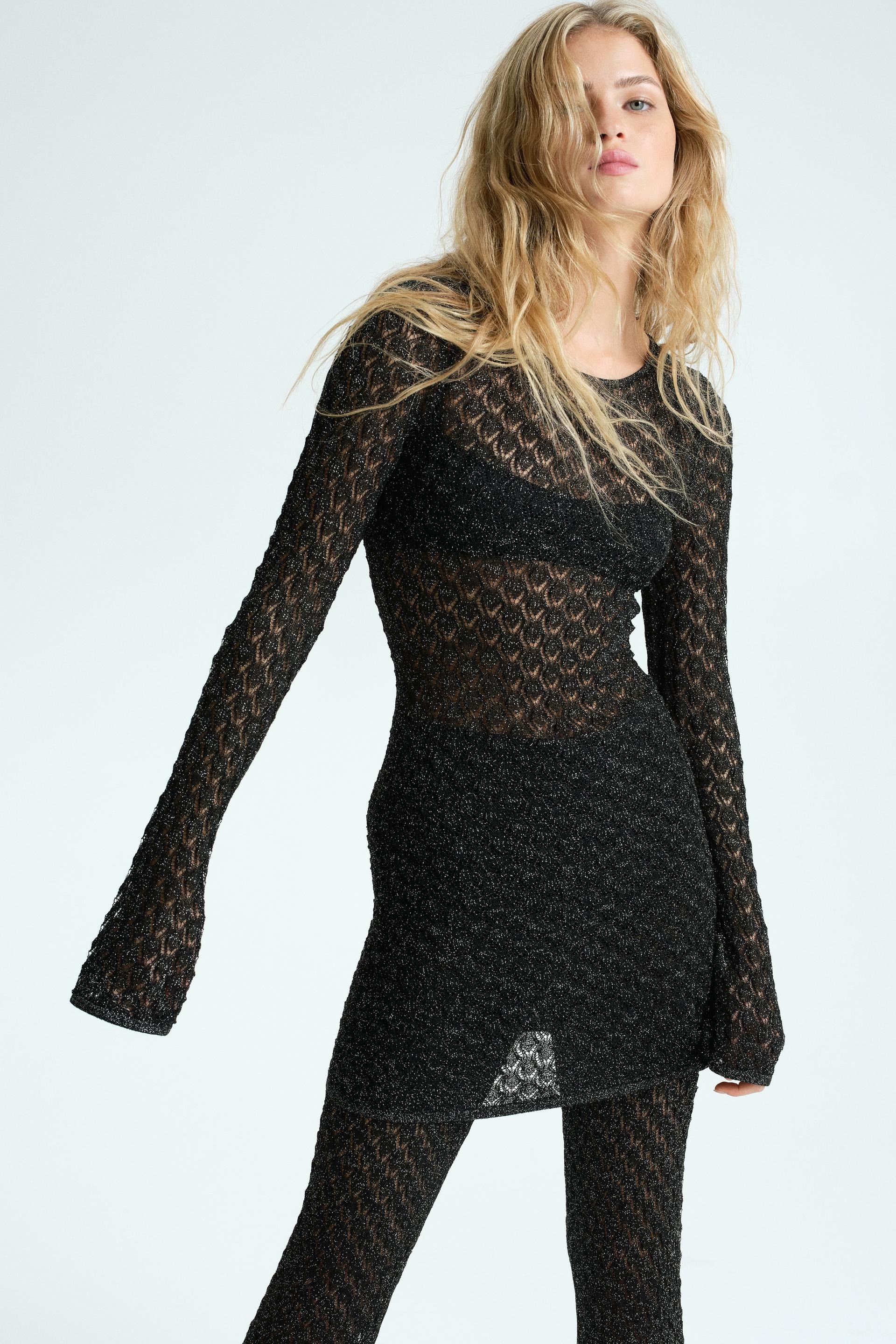 shimmery pointelle-knit top