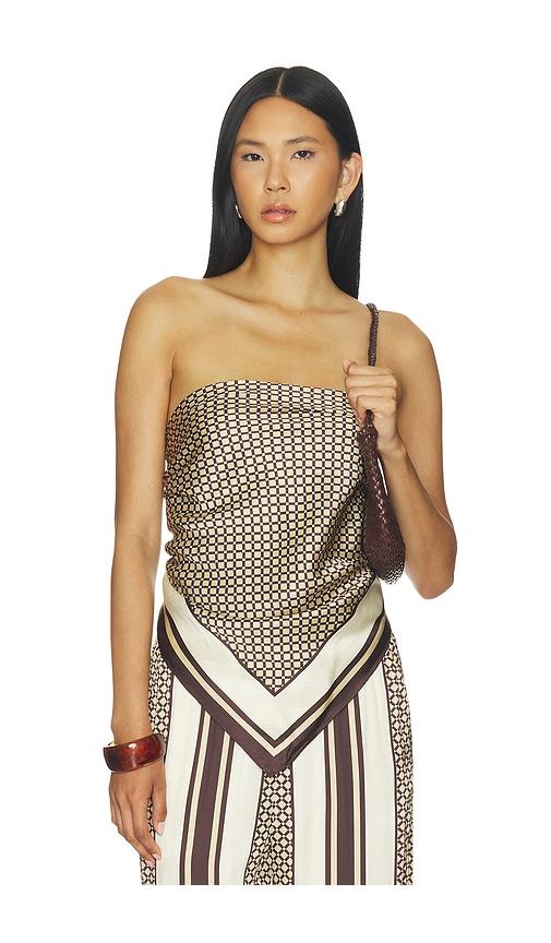 shona joy tyler silk scarf top in brown.