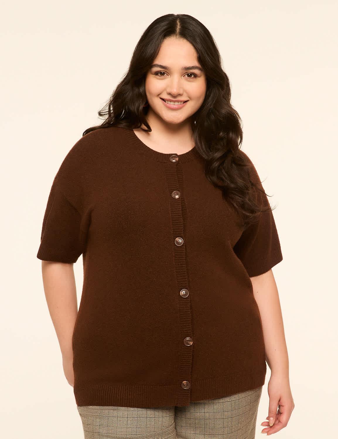 short-sleeve button-front cardigan