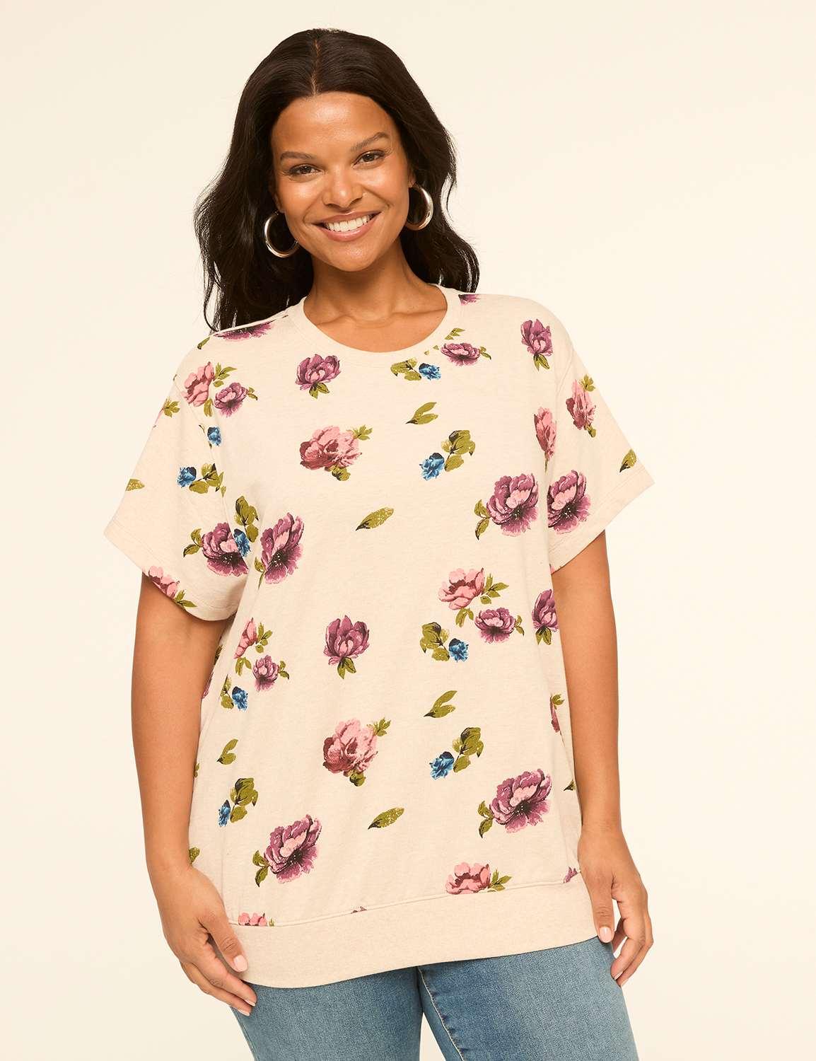 short-sleeve french terry floral sweatshirt