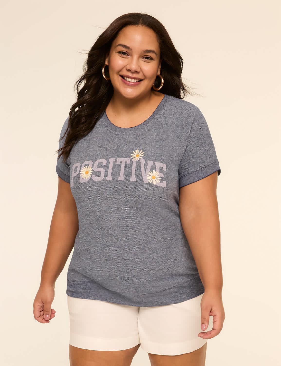short-sleeve positive graphic sweatshirt