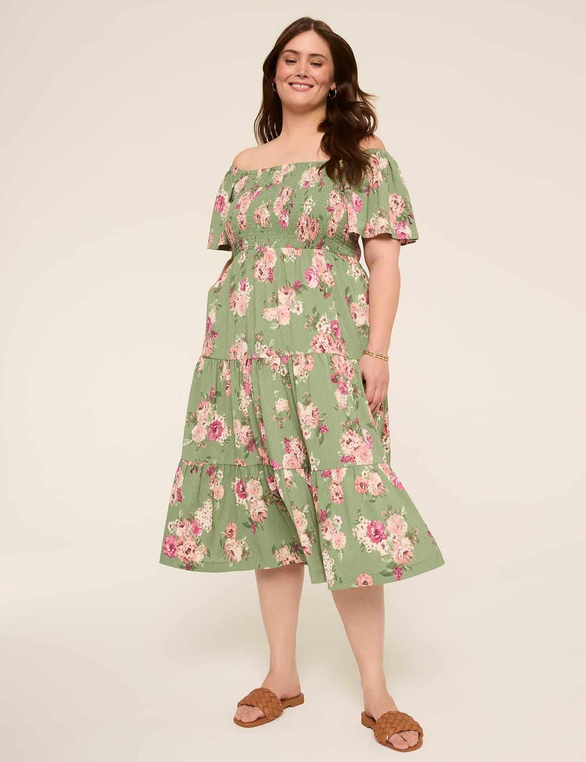 short-sleeve smocked convertible midi dress