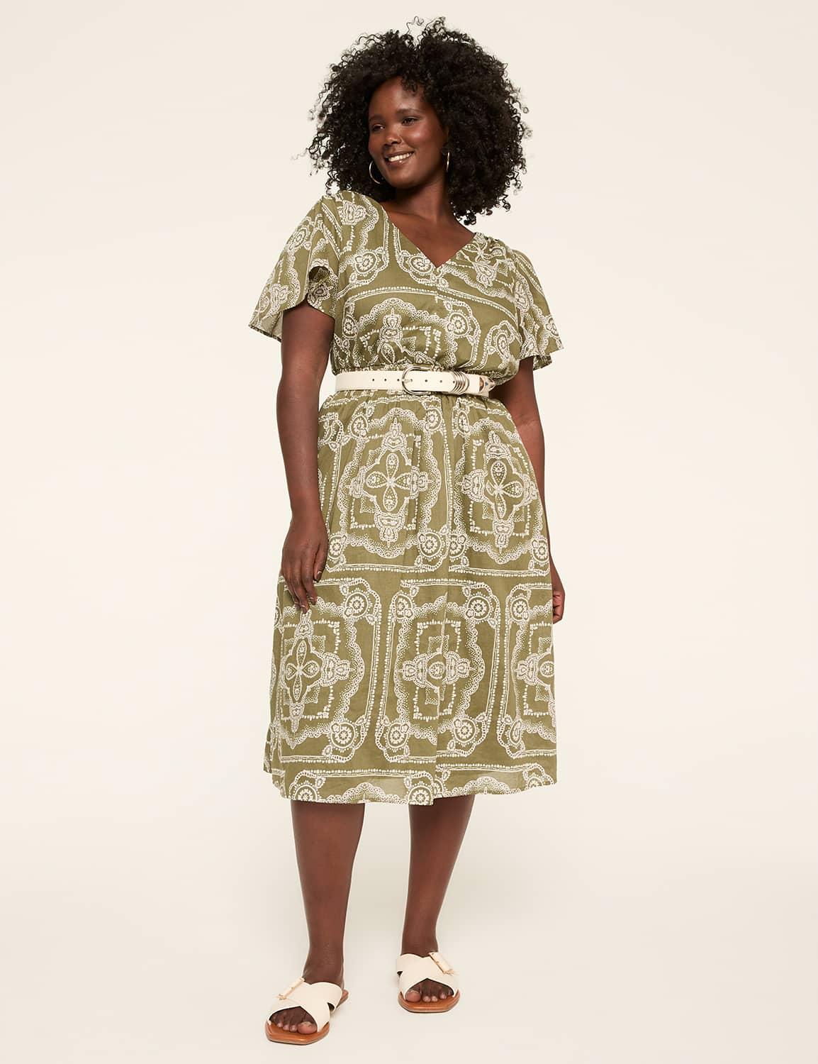 short-sleeve smocked waist midi dress