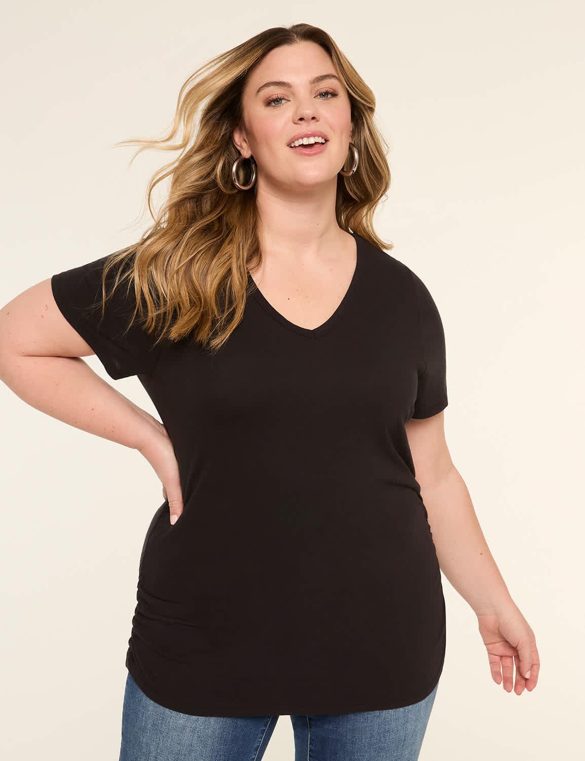 short-sleeve v-neck side-ruched tee
