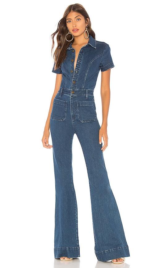 show me your mumu everhart jumpsuit in blue. - size l (also in xs, xl)
