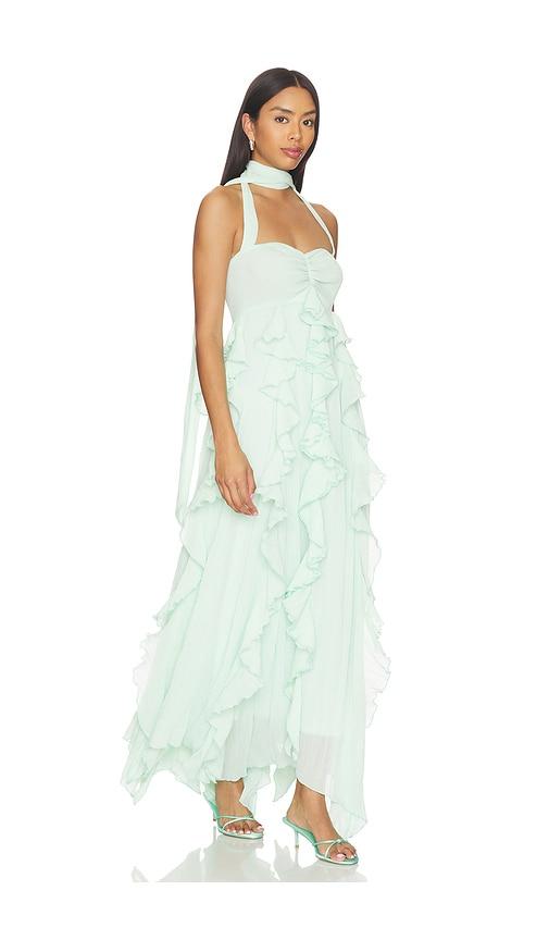 show me your mumu gemma ruffle maxi dress in mint. - size m (also in s, xs, xl)