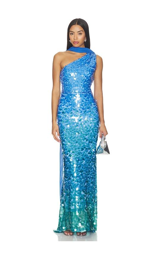 show me your mumu giselle maxi dress in blue. - size m (also in xs, s)