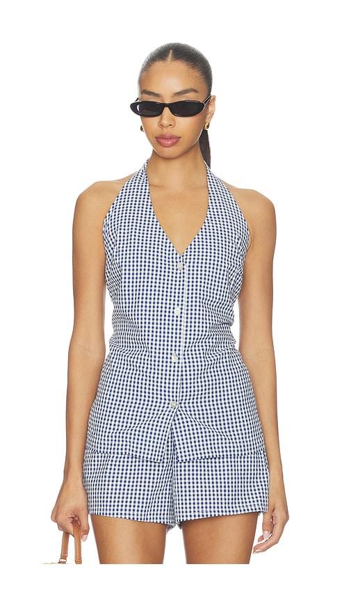 show me your mumu hillary halter top in blue. - size l (also in m, s, xl)