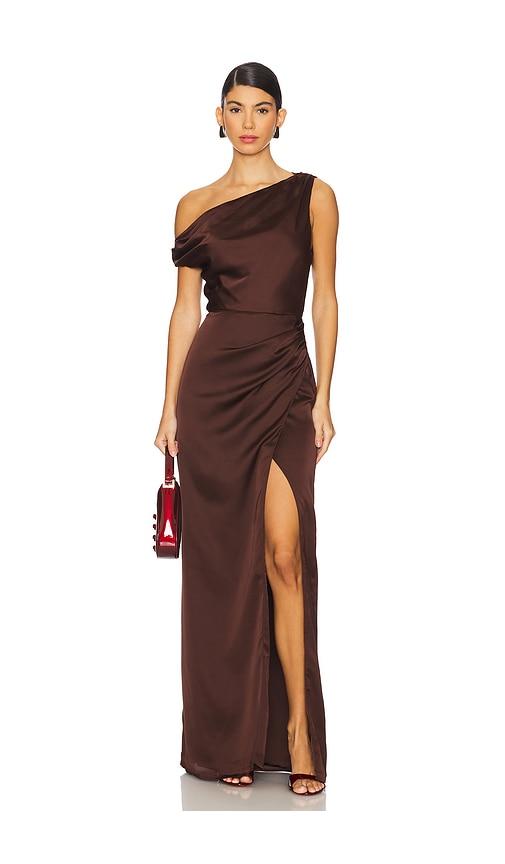 show me your mumu jodie dress in chocolate. - size l (also in s, xs)
