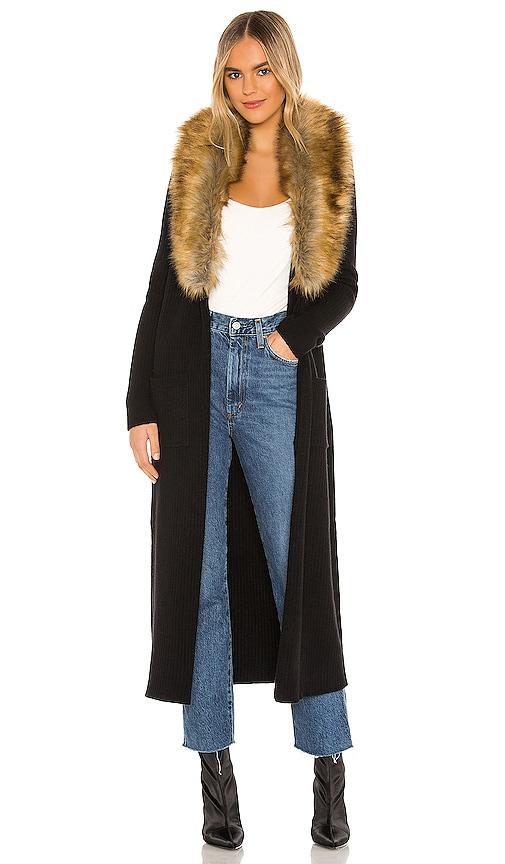 show me your mumu lombardi long cardigan with faux fur trim in black. - size s (also in xs)