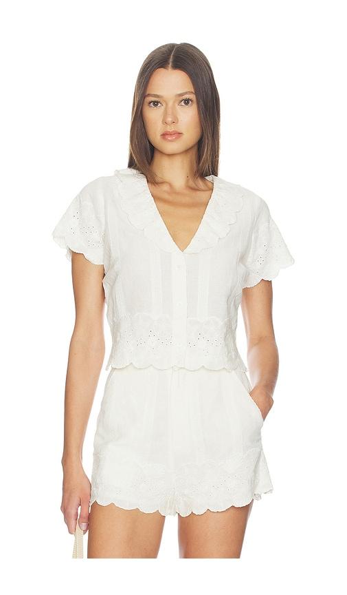 show me your mumu lyla top in white eyelet embroidery in white. - size l (also in s, xs, m, xl)
