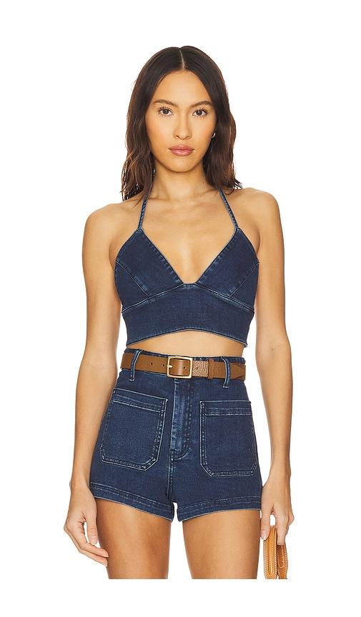 show me your mumu palm springs top in blue. - size l (also in xs, s, m, xl)