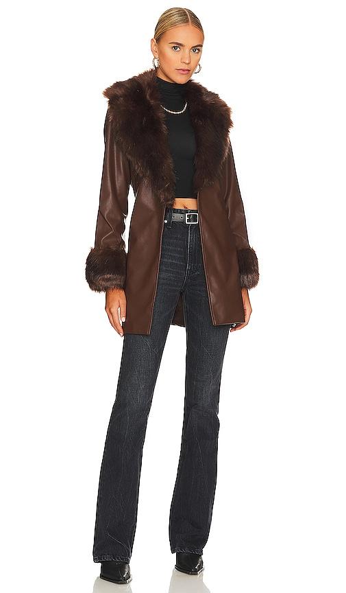 show me your mumu penny lane faux leather jacket in brown. - size l (also in xs, s, m, xl)
