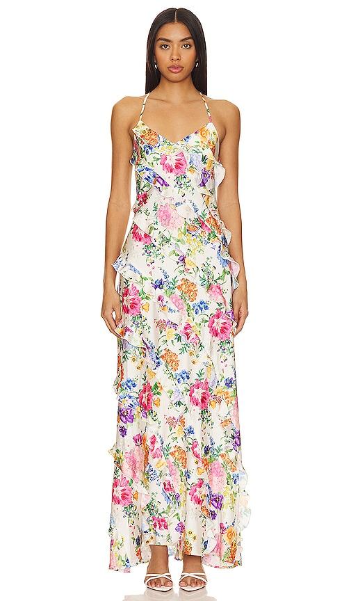 show me your mumu romance ruffle dress in white. - size l (also in m, s, xs)