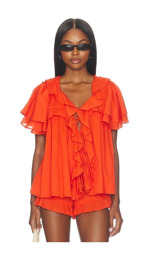 show me your mumu rosalie ruffle top in red. - size m (also in s)