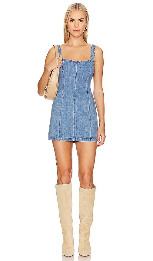 show me your mumu steph mini dress in denim-medium. - size l (also in s, xs, m, xl)