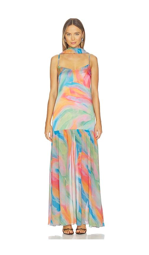 show me your mumu x revolve dahlia maxi dress in blue,pink. - size l (also in s, xs, m, xl)