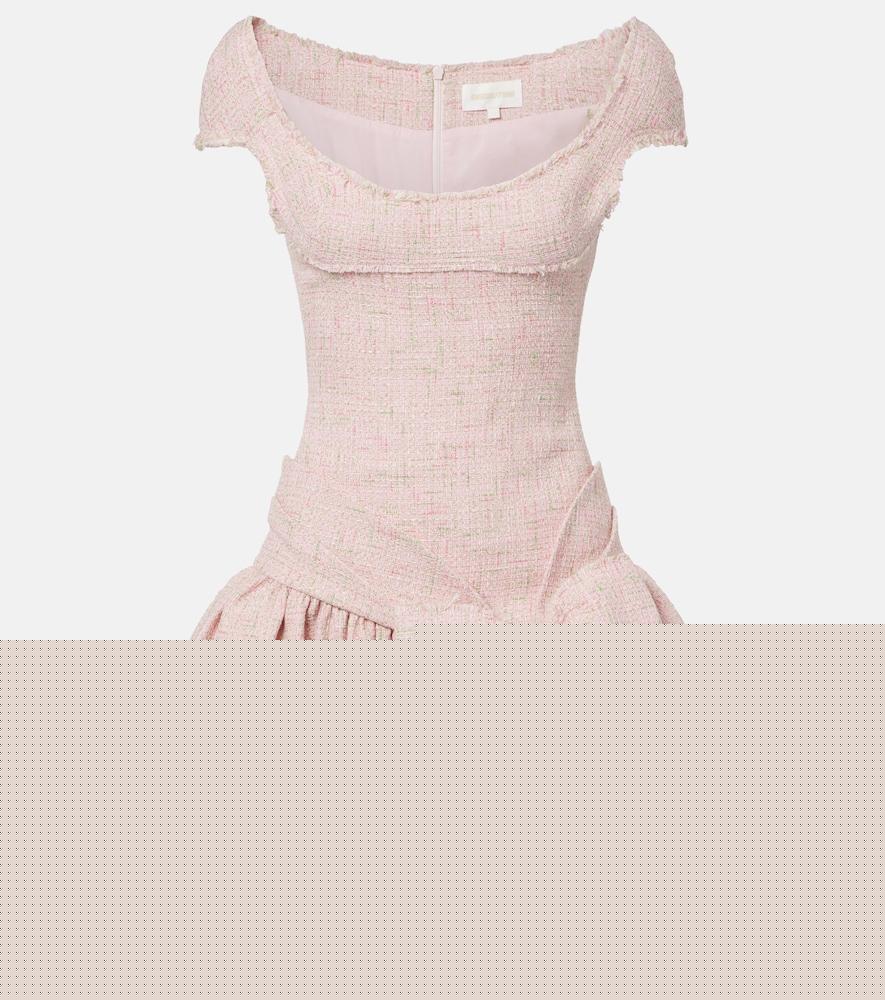 shushu/tong bow-detail distressed tweed minidress