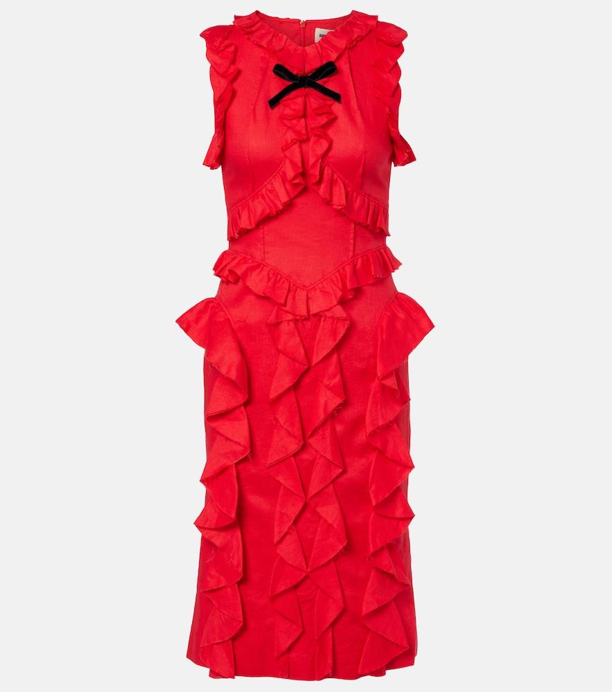 shushu/tong bow-detail ruffled linen midi dress