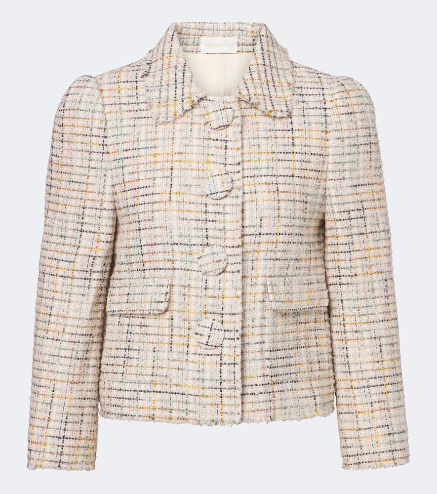 shushu/tong checked cotton-blend cropped jacket
