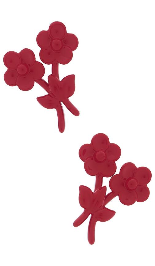 shushu/tong painted double flower stud earrings in red.