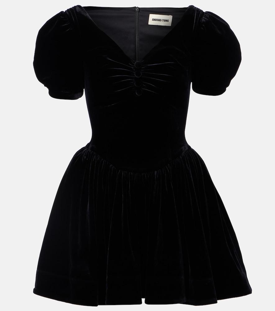 shushu/tong puff-sleeve velvet minidress