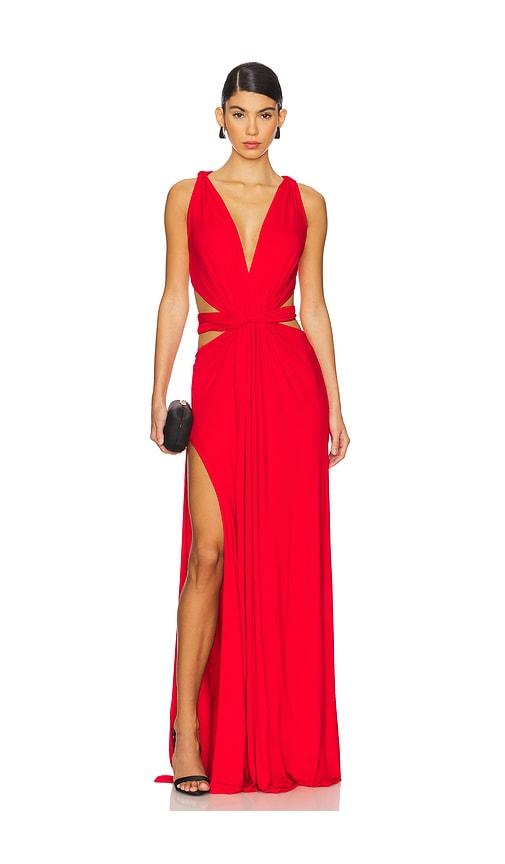 sid neigum 4 way v neck knot dress in red. - size m (also in s)