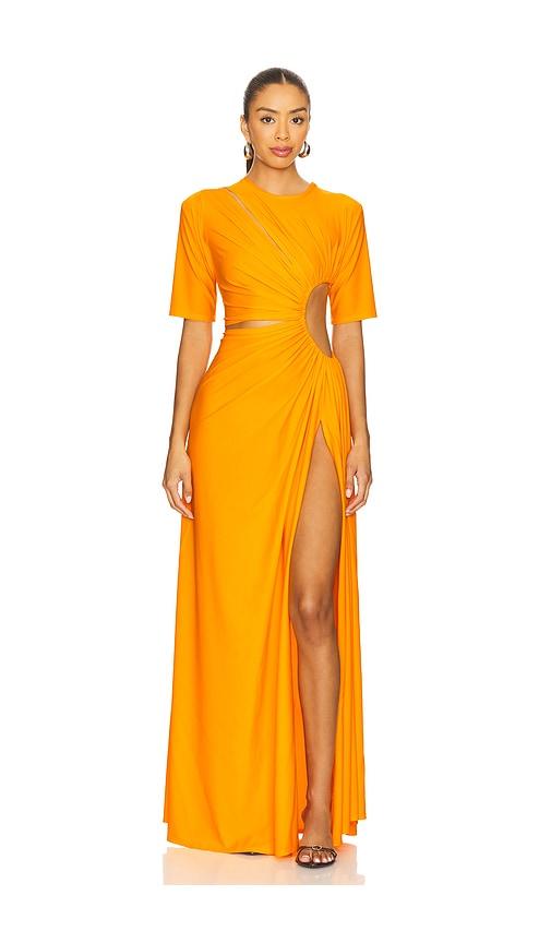 sid neigum for fwrd gathered slit dress in orange. - size s (also in xs)