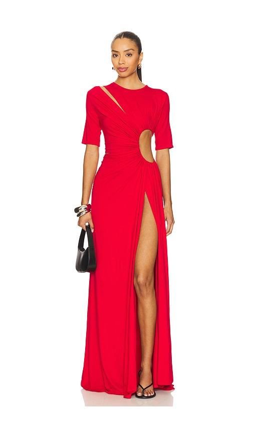 sid neigum gathered slit maxi dress in red. - size s (also in xs)