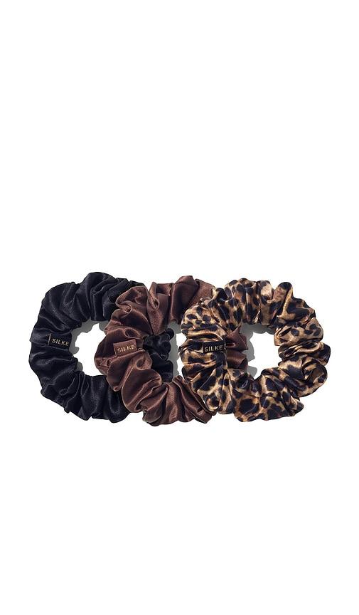silke london hair scrunchies in leopard tonal.