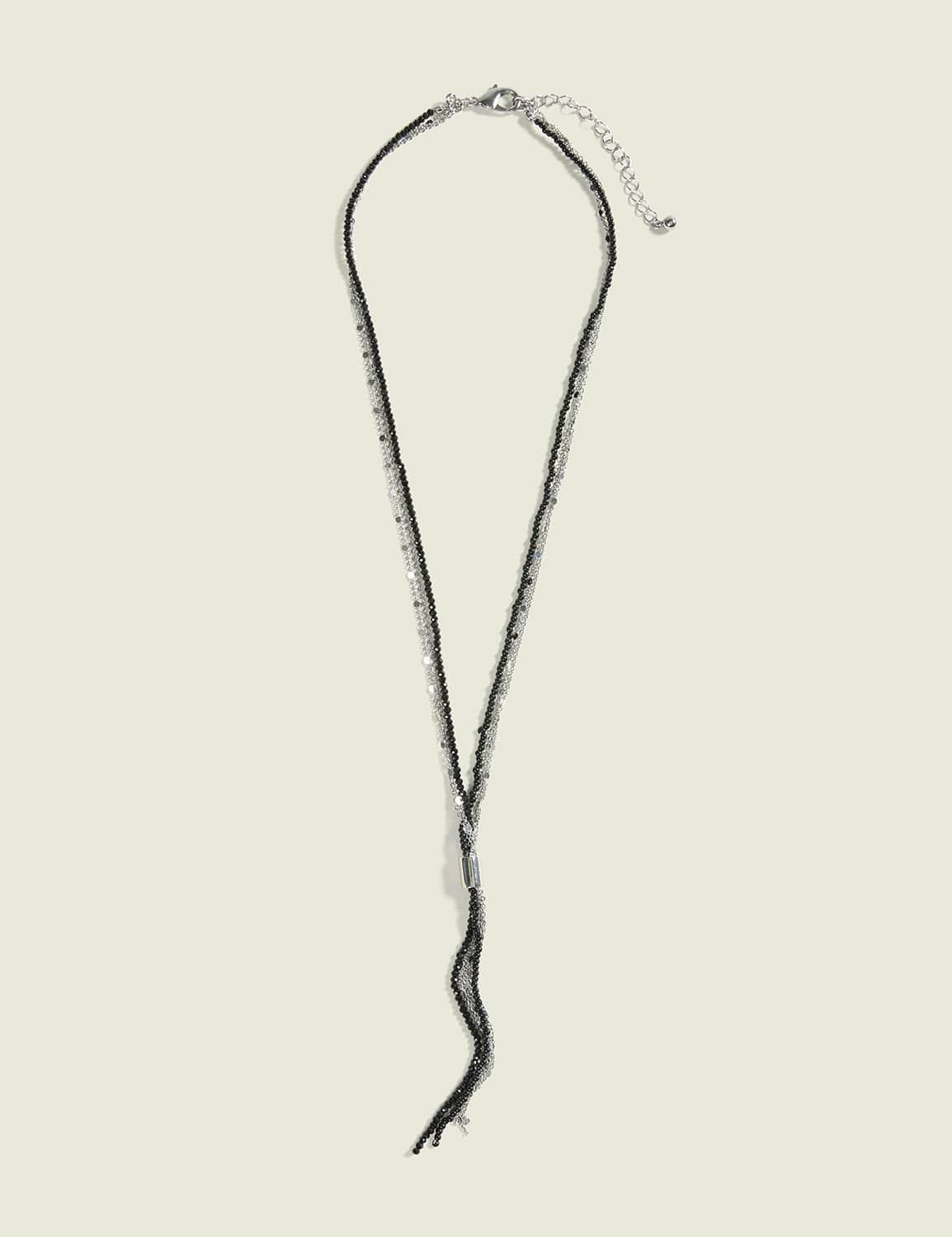 silvertone & black tassle y-necklace