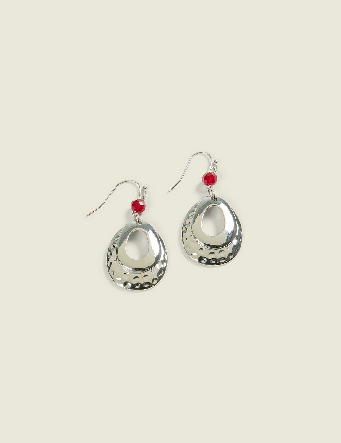 silvertone & burgundy beaded drop earrings