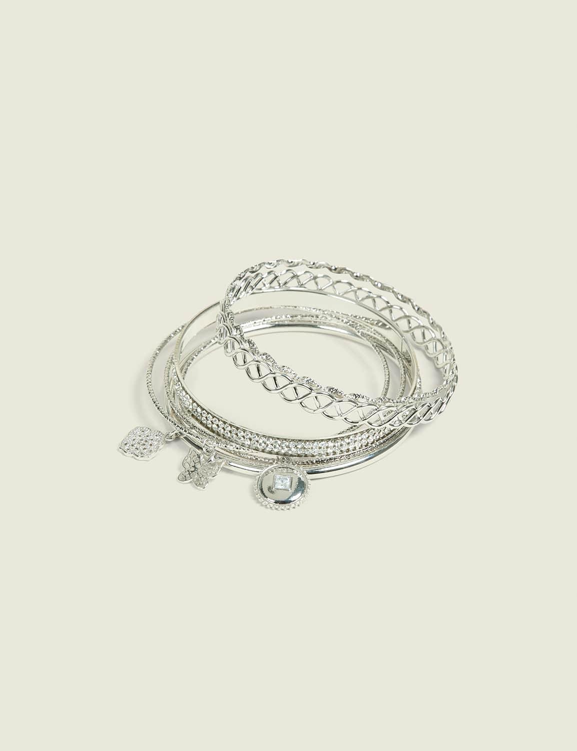 silvertone charm bangle set