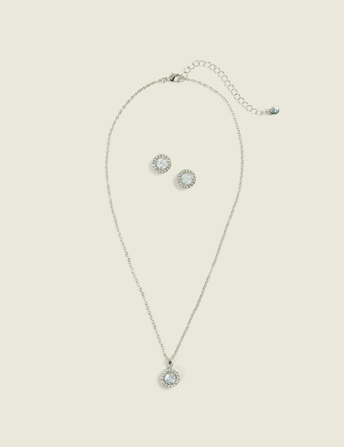 silvertone embellished earring & necklace set