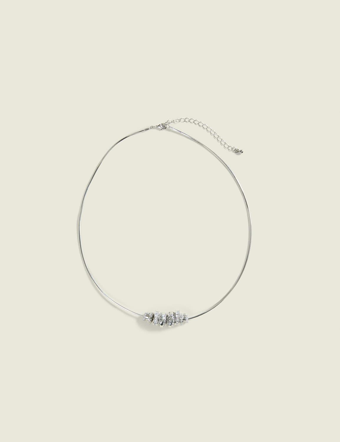 silvertone pave charm necklace