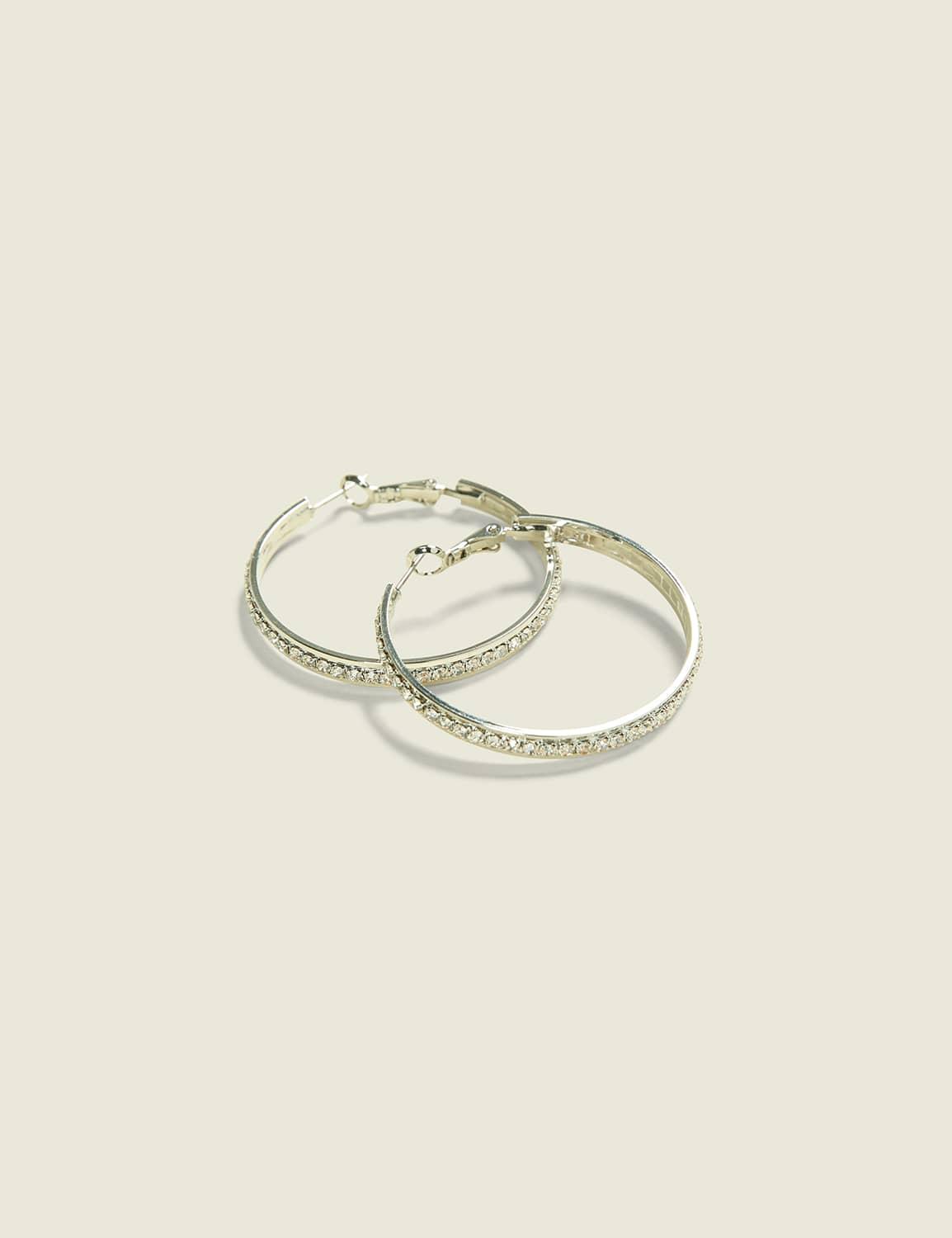 silvertone pave hoop earrings