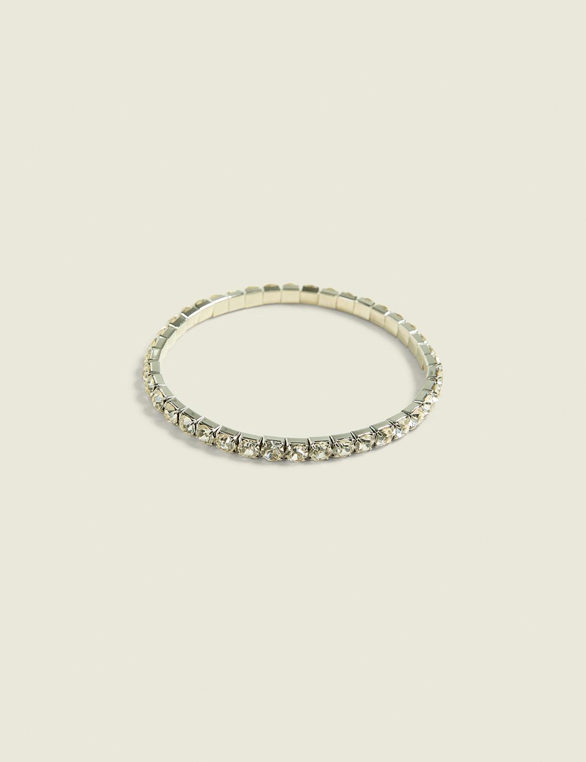silvertone rhinestone stretch bracelet