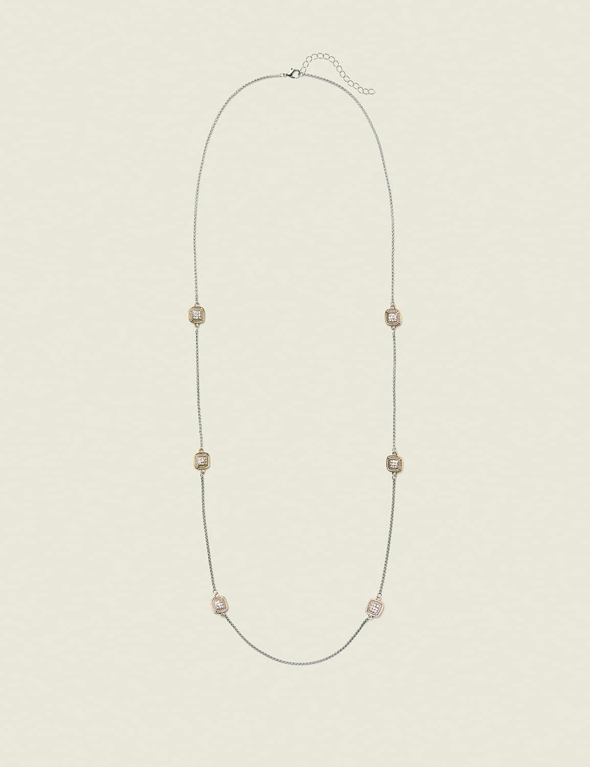 silvertone stone station necklace