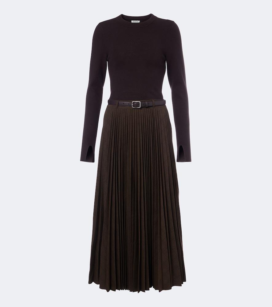 simkhai abilene checked ribbed-knit pleated midi dress