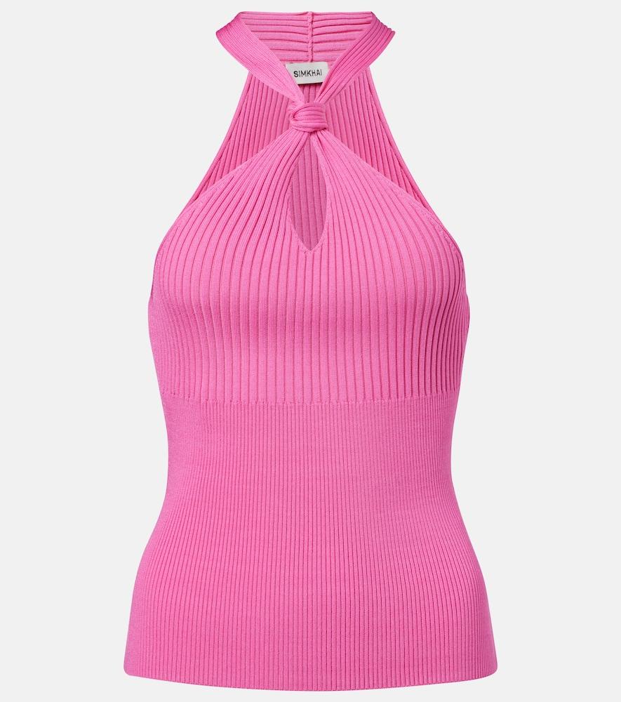 simkhai andrea ribbed-knit halterneck top