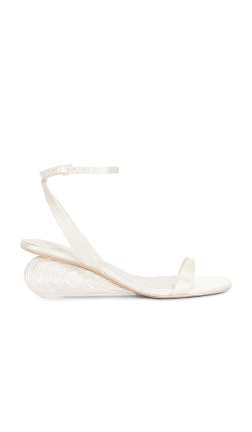 simkhai bridget satin oyster shell wedge sandal in white. - size 37 (also in 38)