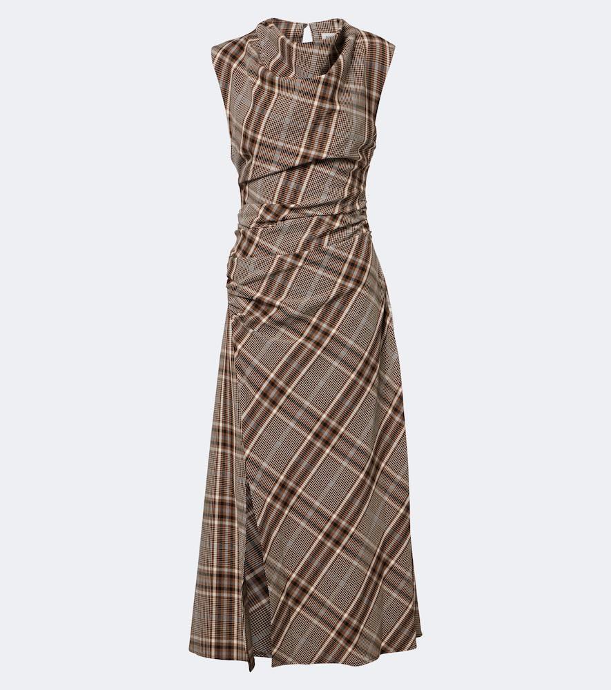 simkhai burke draped plaid midi dress